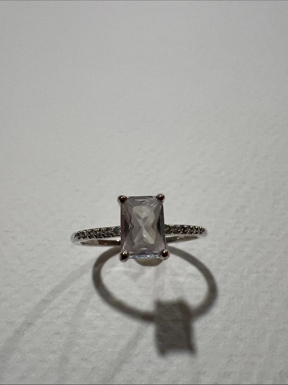 Silver Emerald-Cut Clear Stone Ring - White